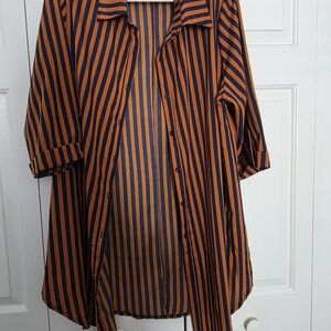 SHEIN Orange and Black Striped Shirt/Dress